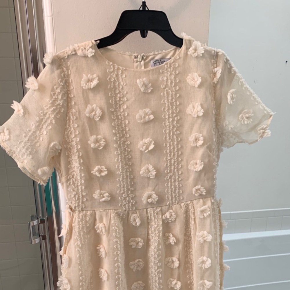 Pinkblush Polagram Ivory Textured Dot A-line Midi Dress Women’s Size Large